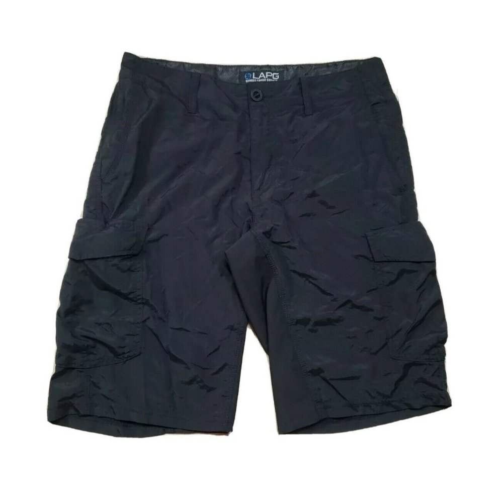 LAPG Mens Shorts 30" Black Rip-Stop 11 Pocket Nomad Cargo 11" Inseam Fast Drying